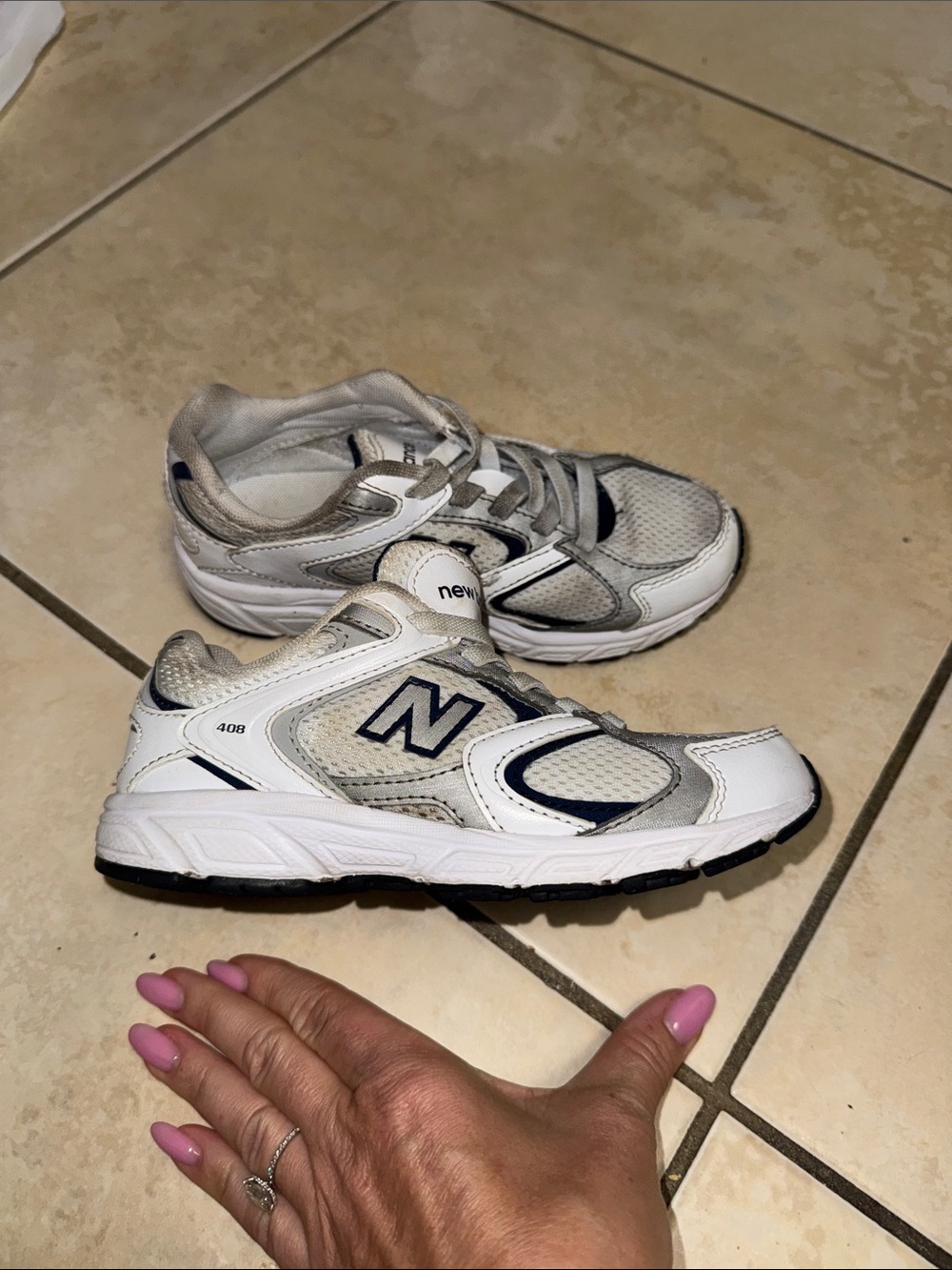 New Balance Kids White and Navy Accent Sneakers